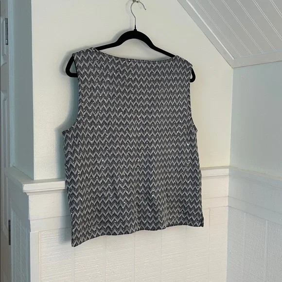 St John Navy Blue & Silver Sequin Sleeveless Top Women’s Large - Picture 5 of 11